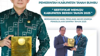 Kementerian Lingkungan Hidup menganugerahkan Predikat Sertifikat Kabupaten Bersih Tahun 2025 kepada Kabupaten Tanah Bumbu